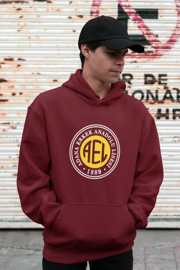 Adana Erkek Anadolu Lisesi Bordo Kapüşonlu Sweatshirt – AEL 1889 Logolu