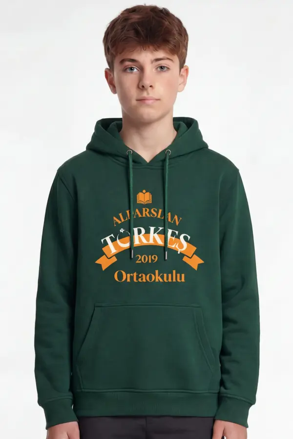 Alparslan Türkeş Ortaokulu Kapüşonlu Sweatshirt Nefti Yeşil Hoodie
