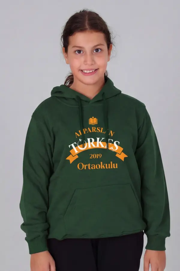 Alparslan Türkeş Ortaokulu Kapüşonlu Sweatshirt Nefti Yeşil Hoodie