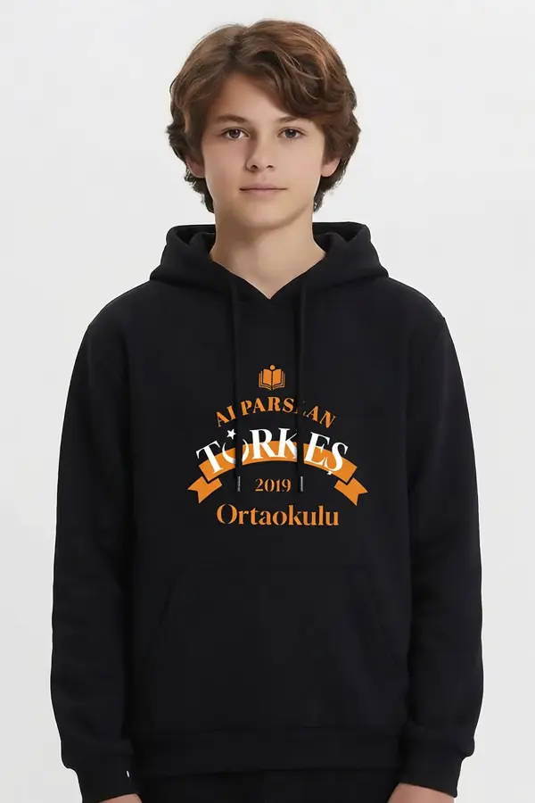 Alparslan Türkeş Ortaokulu Kapüşonlu Sweatshirt Siyah Hoodie