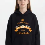 Alparslan Türkeş Ortaokulu Kapüşonlu Sweatshirt Siyah Hoodie