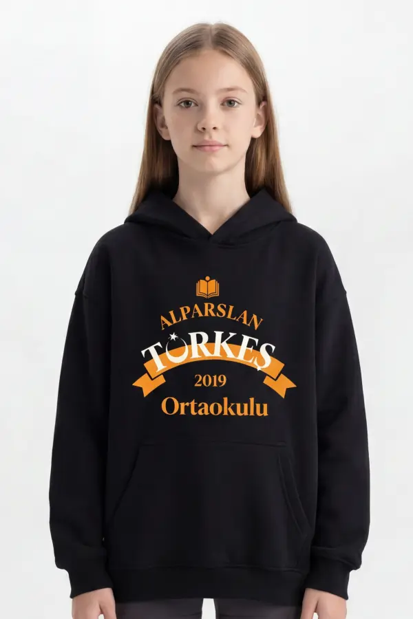 Alparslan Türkeş Ortaokulu Kapüşonlu Sweatshirt Siyah Hoodie