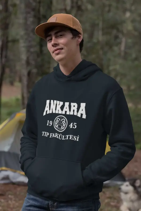 Ankara Üniversitesi Tıp Fakültesi 1945 Lacivert Kapüşonlu Sweatshirt