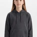 Baskısız Antrasit Melanj Çocuk Hoodie – Okul İçin Kapüşonlu Sweatshirt