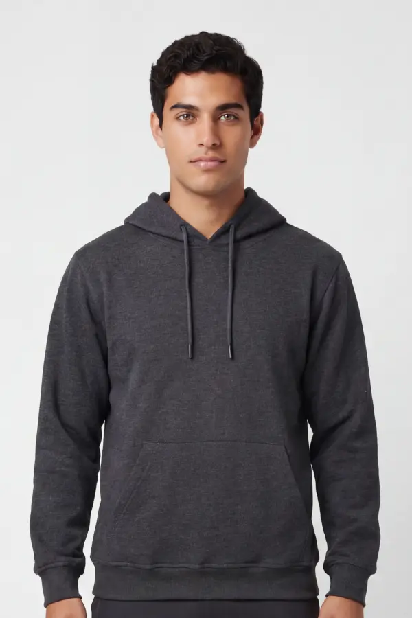 Antrasit Melanj Kapüşonlu Hoodie Sweatshirt