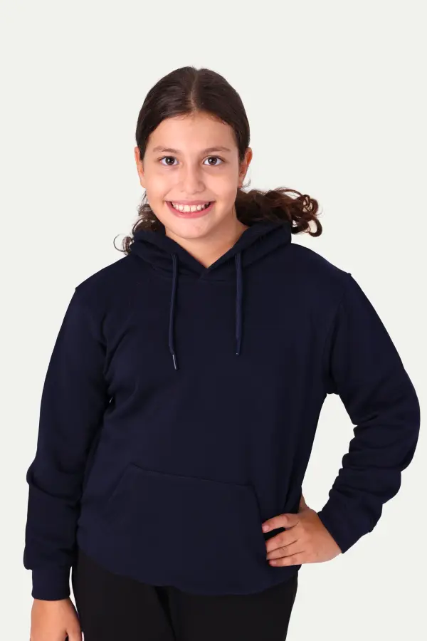 Lacivert Çocuk Kapüşonlu Hoodie – Dayanıklı ve Rahat Okul Sweatshirt