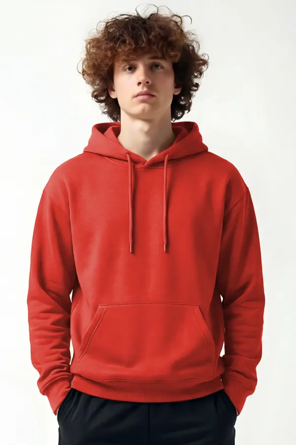 Kiremit Rengi Kapüşonlu Hoodie Sweatshirt