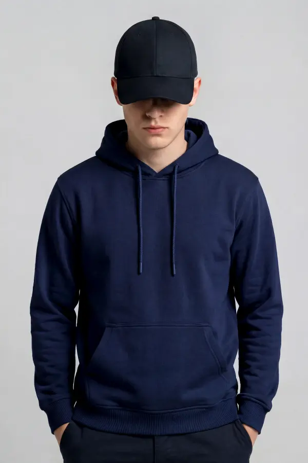 Lacivert Kapüşonlu Hoodie Sweatshirt