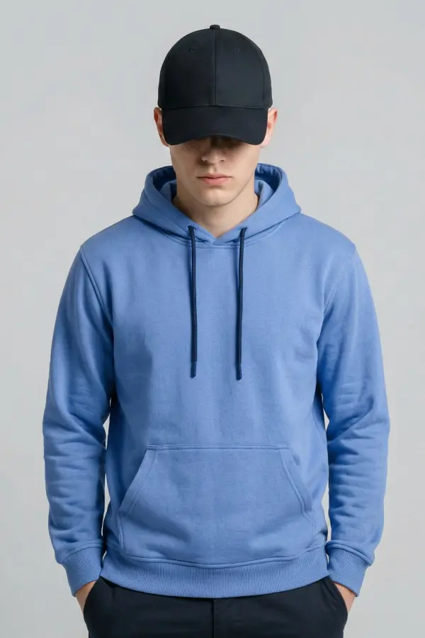 Pastel Mavi Kapüşonlu Hoodie Sweatshirt
