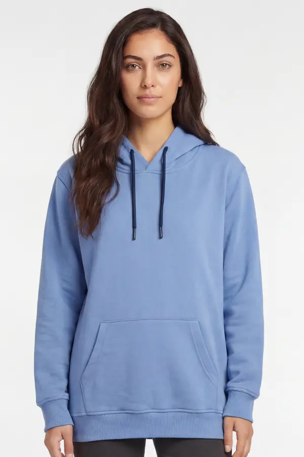 Pastel Mavi Kapüşonlu Hoodie Sweatshirt