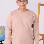 MEB Uyumlu Çocuk Uzun Kollu Tişört – Bej %100 Pamuk