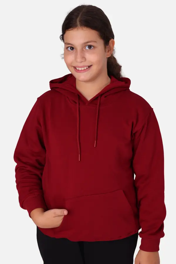 Bordo Unisex Kapüşonlu Sweatshirt – Okul Yönetmeliğine Uygun Rahat ve Şık Model