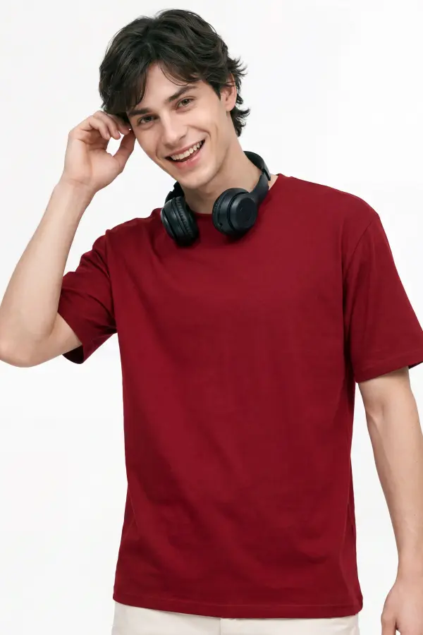 Bordo Basic Tişört – %100 Pamuk, Rahat Kesim, Günlük Stil