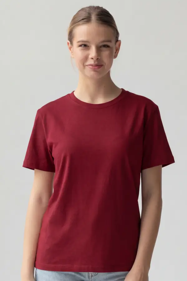 Bordo Basic Tişört – %100 Pamuk, Rahat Kesim, Günlük Stil