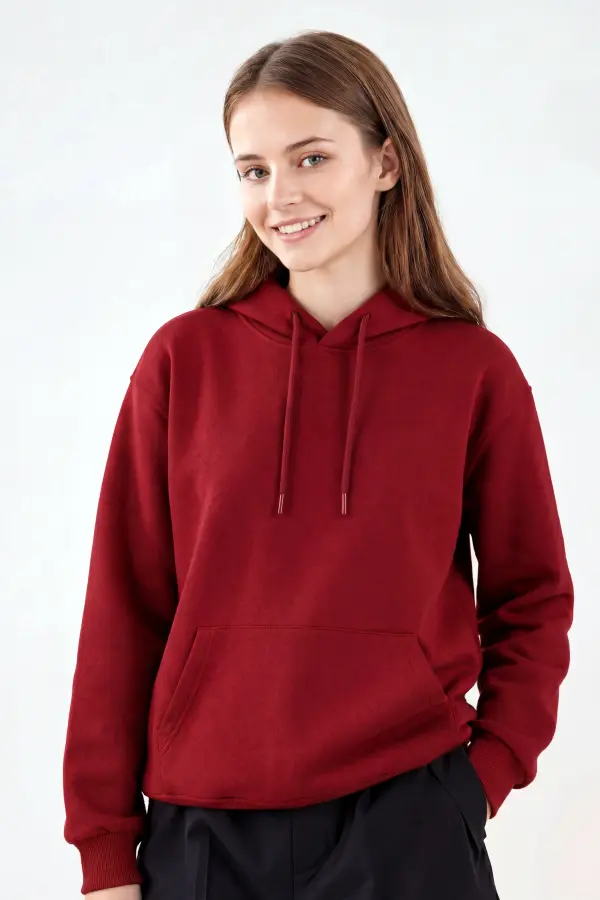 Bordo Kapüşonlu Hoodie – Günlük Rahat ve Tarz Sweatshirt