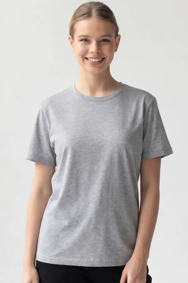 Gri-melanj Basic Tişört – %100 Pamuk, Rahat Kesim, Minimal Stil