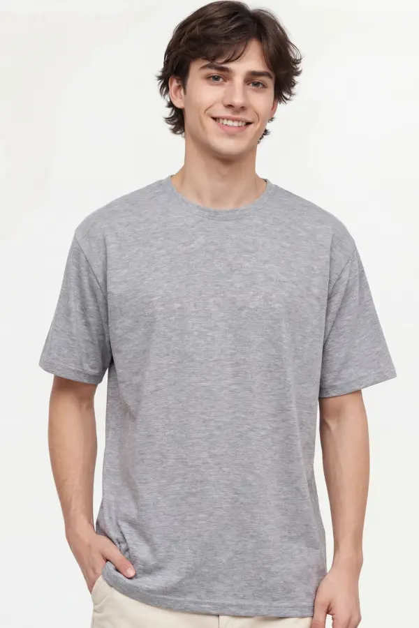 Gri-melanj Basic Tişört – %100 Pamuk, Rahat Kesim, Minimal Stil