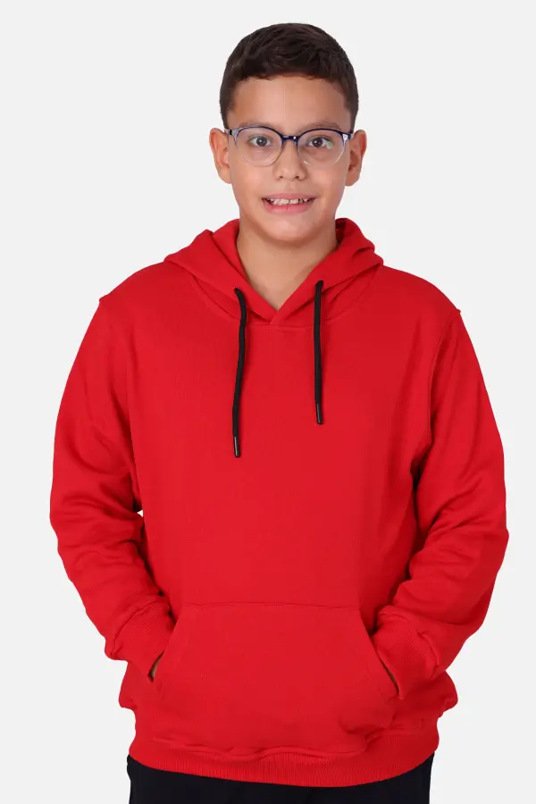 Kırmızı Çocuk Kapüşonlu Sweatshirt – Dayanıklı & Konforlu Okul Hoodie