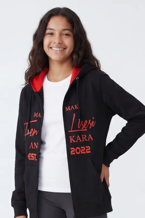 Mamak Fen Lisesi Siyah Fermuarlı Kapüşonlu Sweatshirt – Ankara EST.2022