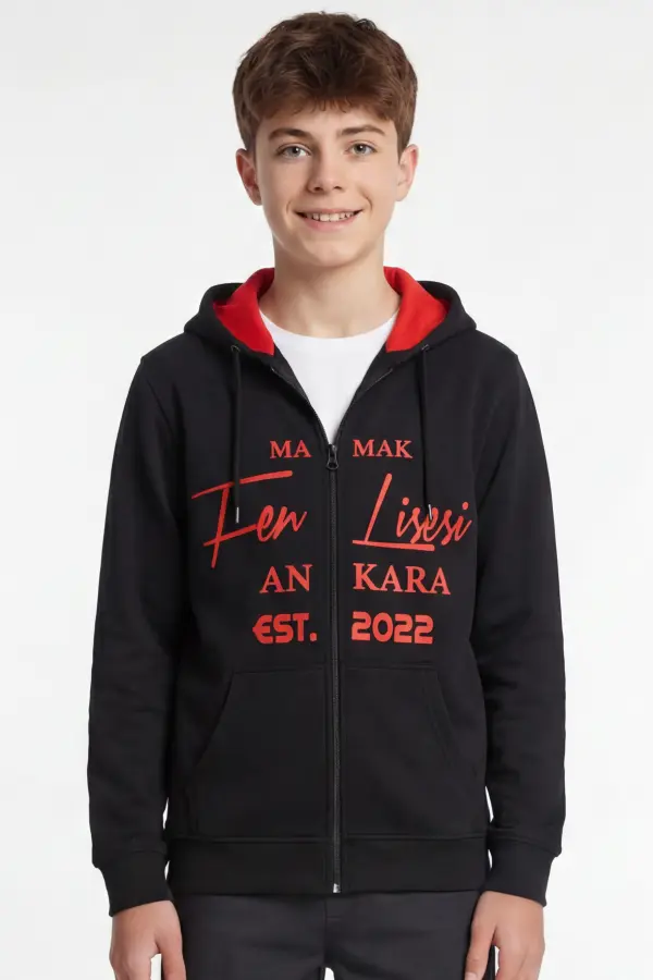 Mamak Fen Lisesi Siyah Fermuarlı Kapüşonlu Sweatshirt – Ankara EST.2022