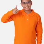 Turuncu Çocuk Unisex Polo Yaka Uzun Kollu Tişört – %100 Pamuk Okul Kıyafeti