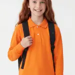 Turuncu Çocuk Unisex Polo Yaka Uzun Kollu Tişört – %100 Pamuk Okul Kıyafeti
