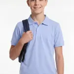 Pastel Mavi Polo Yaka Tişört – MEB Uyumlu, %100 Pamuk, Ferah ve Rahat
