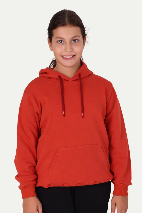 Kiremit Rengi Kapüşonlu Sweatshirt – Baskısız Okul Hoodie