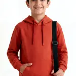 Kiremit Rengi Kapüşonlu Sweatshirt – Baskısız Okul Hoodie