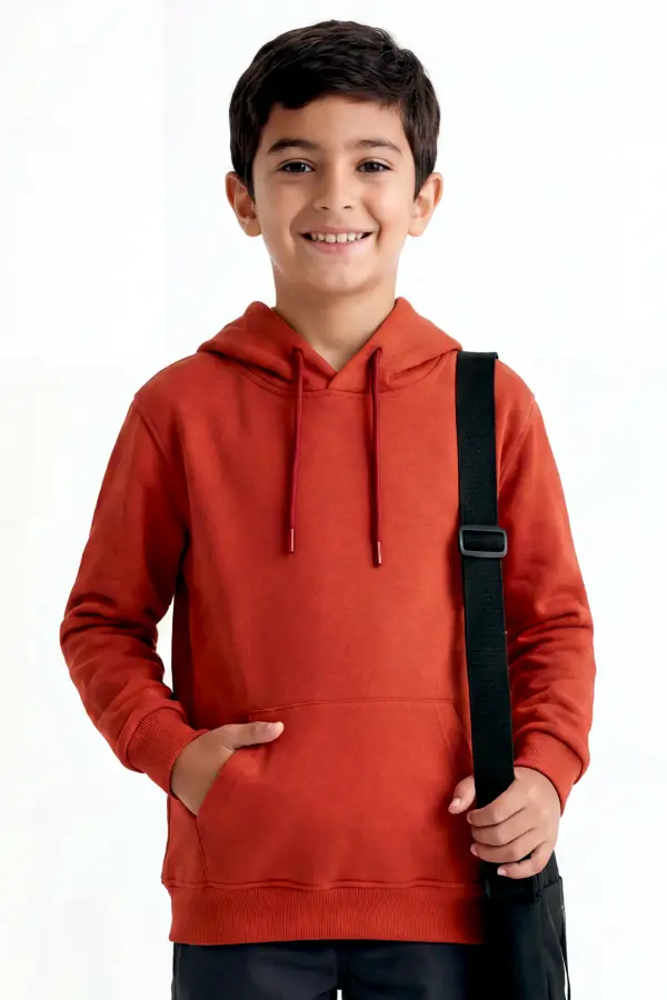 Kiremit Rengi Kapüşonlu Sweatshirt – Baskısız Okul Hoodie