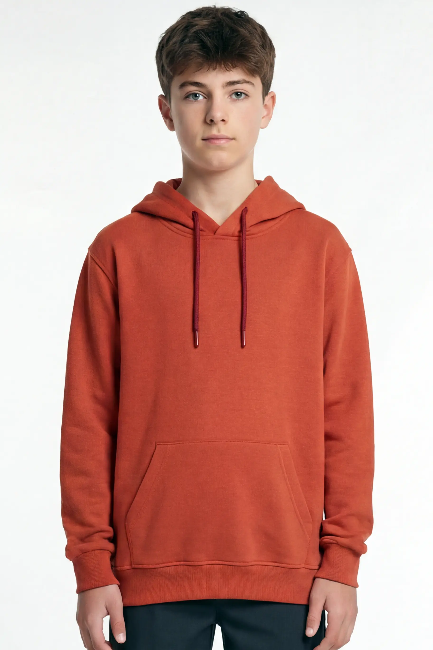 Kiremit Rengi Kapüşonlu Sweatshirt – Baskısız Okul Hoodie
