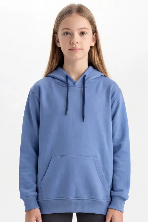 Pastel Mavi Kapüşonlu Çocuk Sweatshirt