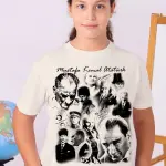Atatürk Baskılı Çocuk Tişört – Ekru Portre Tasarım