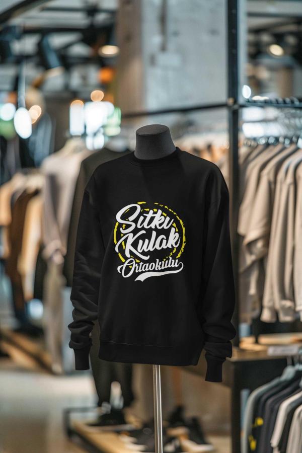Sıtkı Kulak Ortaokulu Siyah Sweatshirt– Siyah, Unisex, Sıfır Yaka Tasarım