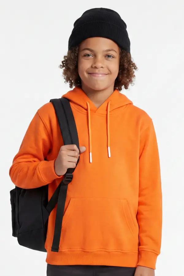 Turuncu Unisex Kapüşonlu Sweatshirt – Okul Yönetmeliğine Uygun Şık ve Rahat Seçim