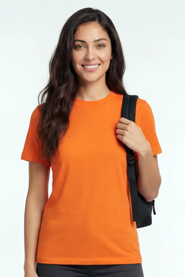 Turuncu Basic Tişört – %100 Pamuk, MEB Uyumlu Sade Stil