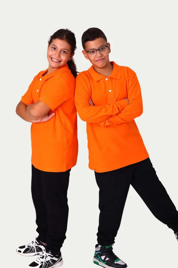 Turuncu Çocuk Unisex Polo Yaka Kısa Kollu Tişört – %100 Pamuk Okul Kıyafeti