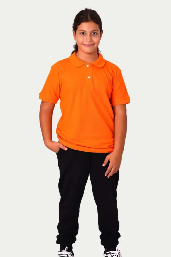 Turuncu Çocuk Unisex Polo Yaka Kısa Kollu Tişört – %100 Pamuk Okul Kıyafeti