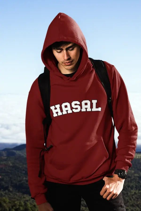 Hüseyin Avni Sözen Anadolu Lisesi Bordo Hoodie – Kolej Stili “HASAL” Yazılı Kapüşonlu Sweatshirt - Görsel 2