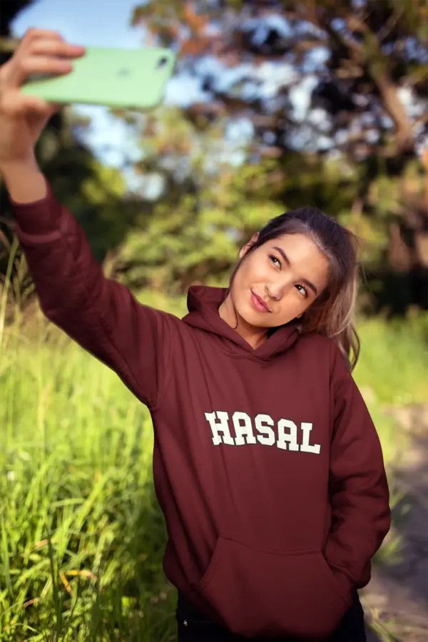 Hüseyin Avni Sözen Anadolu Lisesi Bordo Hoodie – Kolej Stili “HASAL” Yazılı Kapüşonlu Sweatshirt