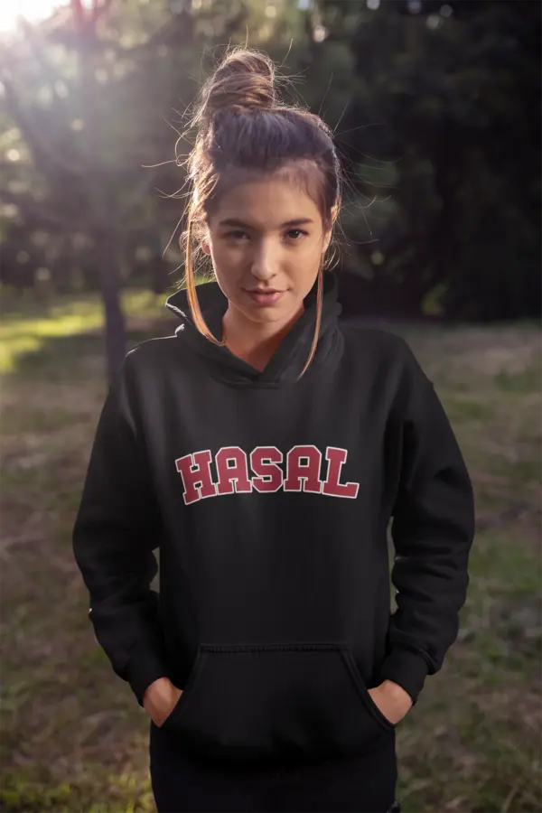 Hüseyin Avni Sözen Anadolu Lisesi Siyah Hoodie – Kolej Stili “HASAL” Yazılı Kapüşonlu Sweatshirt - Görsel 2