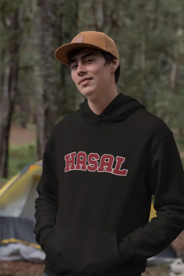 Hüseyin Avni Sözen Anadolu Lisesi Siyah Hoodie – Kolej Stili “HASAL” Yazılı Kapüşonlu Sweatshirt