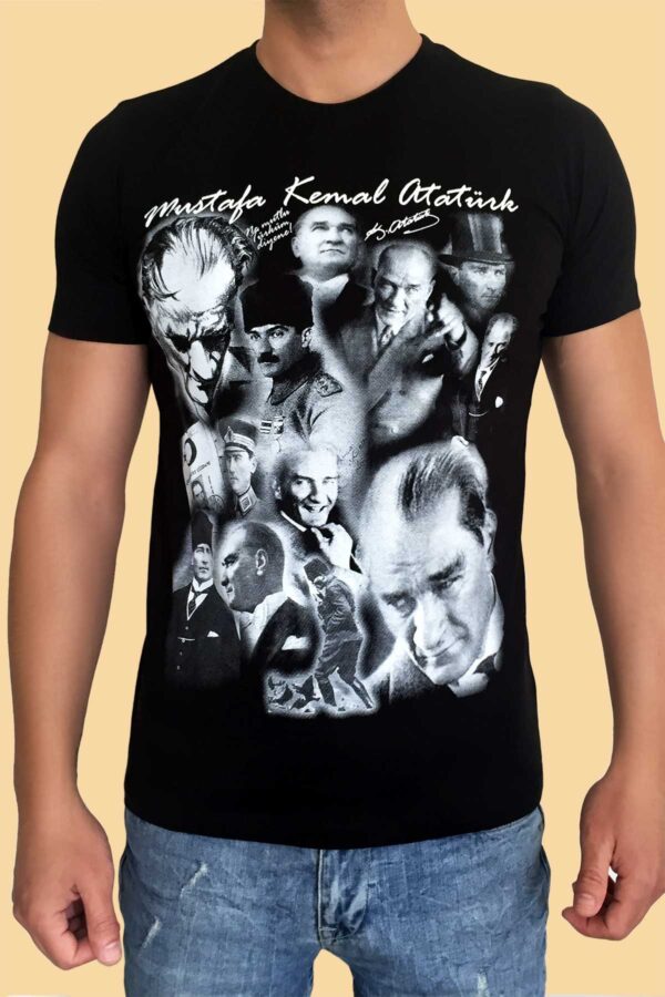 Mustafa Kemal Atatürk Siyah Tişört – Portre Kolaj Tasarımı, Unisex Model