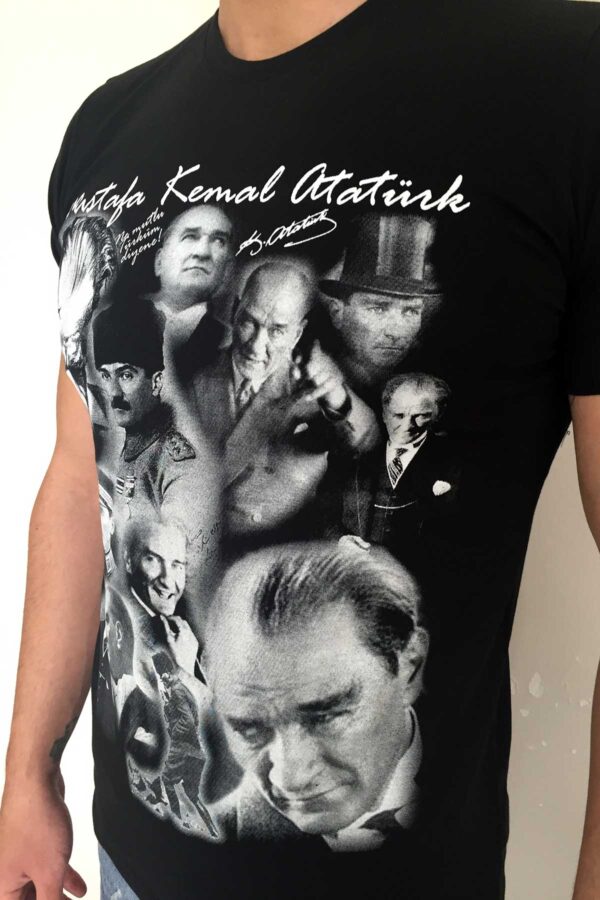 Mustafa Kemal Atatürk Siyah Tişört – Portre Kolaj Tasarımı, Unisex Model - Görsel 2