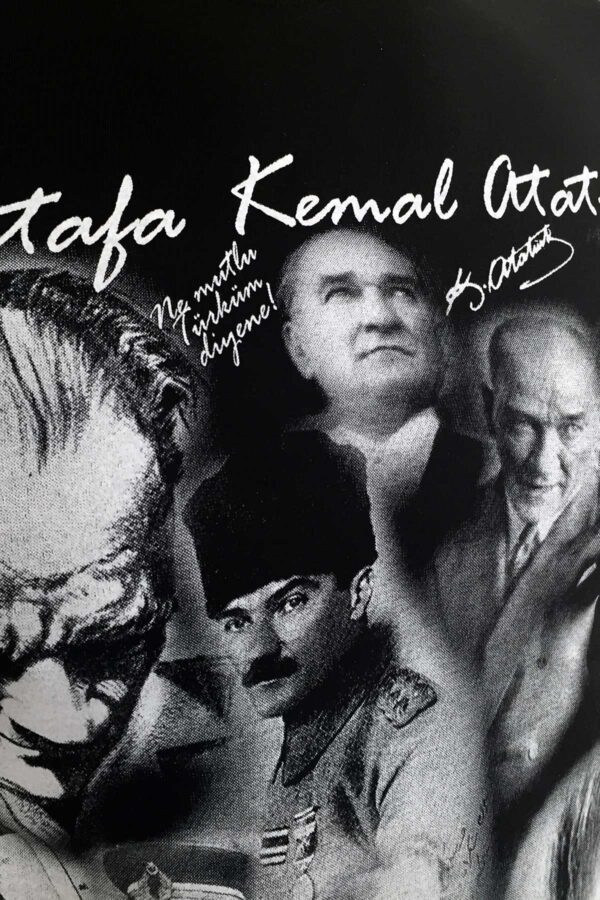 Mustafa Kemal Atatürk Siyah Tişört – Portre Kolaj Tasarımı, Unisex Model - Görsel 3