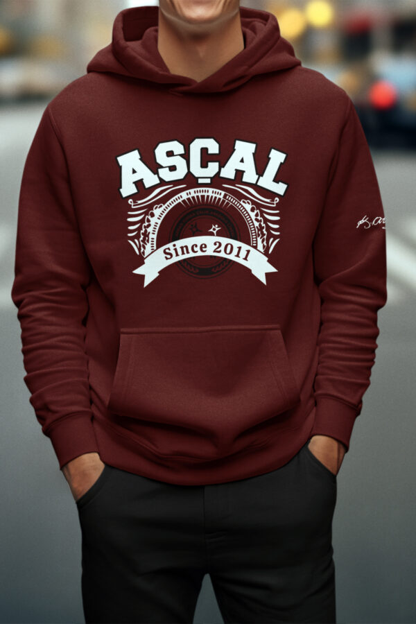 ASÇAL Bordo Kapüşonlu Sweatshirt – Since 2011 Logolu, Unisex Okul Stili - Görsel 2
