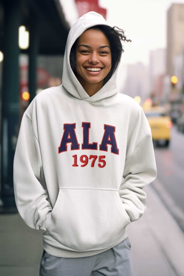Adana Anadolu Lisesi ALA 1975 Beyaz Kapüşonlu Sweatshirt – Unisex Kolej Stili - Görsel 2
