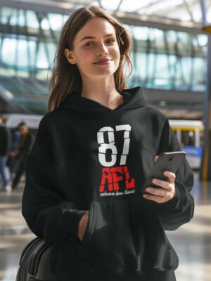 Adana Fen Lisesi Siyah Kapüşonlu Sweatshirt – 87 AFL Tipografik Tasarım
