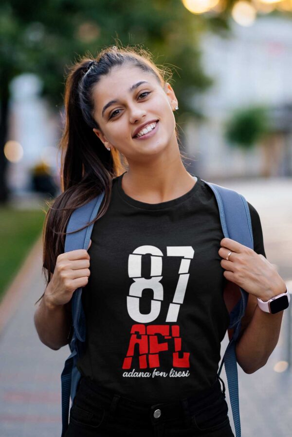 Adana Fen Lisesi 87 AFL Siyah Tişört - Tipografik Minimal Tasarım - Görsel 2