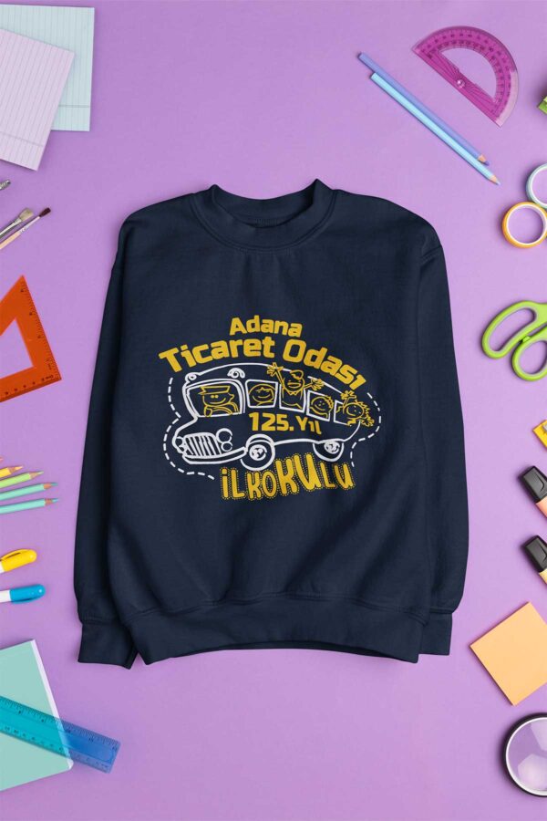 Adana Ticaret Odası İlkokulu 125. Yıl Lacivert Sweatshirt –  Uzun Kollu, Eğlenceli Okul Otobüsü Tasarımı - Görsel 2